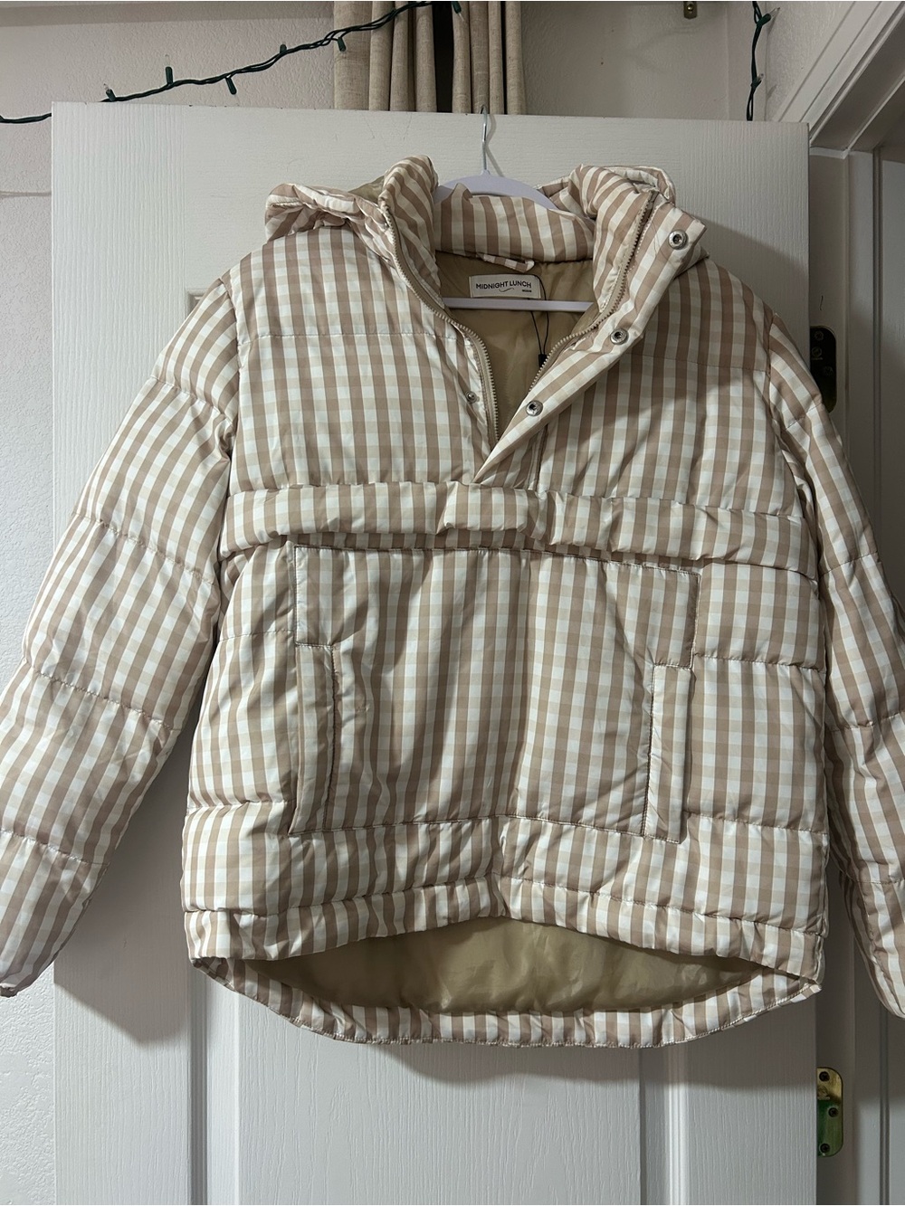 Kids Plaid Puffer Jacket - Beige & White